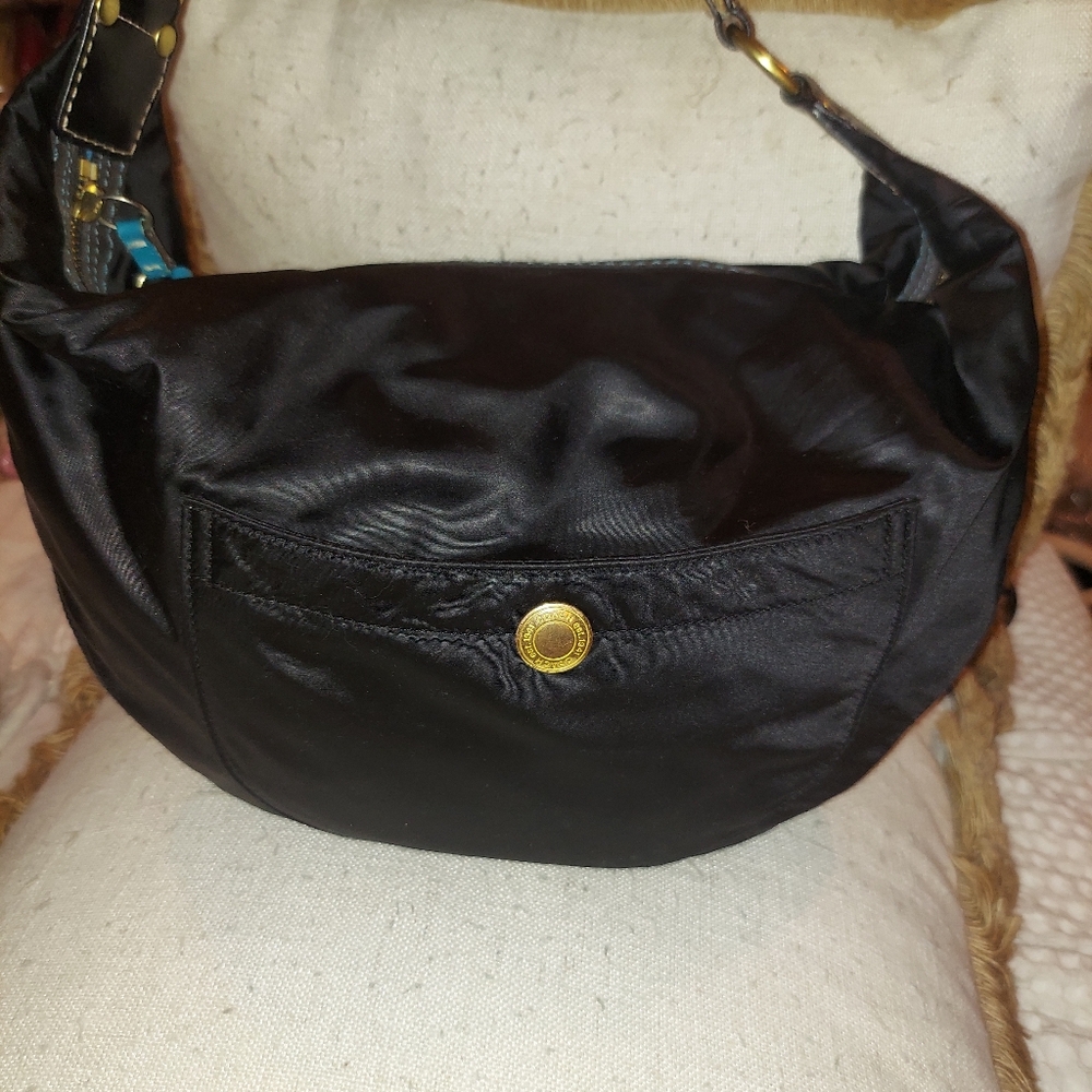 Coach Large Black Satin Canvas and Leather Hobo Bag